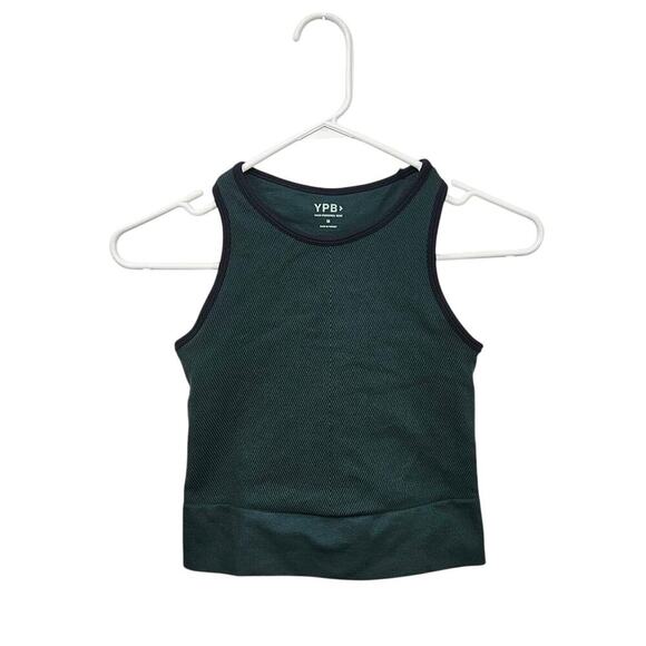 Abercrombie & Fitch YPB Crop Ribbed Active Tank Top Sports Bra Sz M Dark Green - Picture 1 of 4